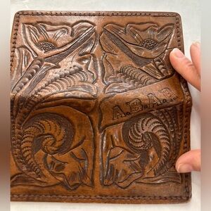 Vintage Western Embossed Leather Wallet - Hand Tooled -Rare!